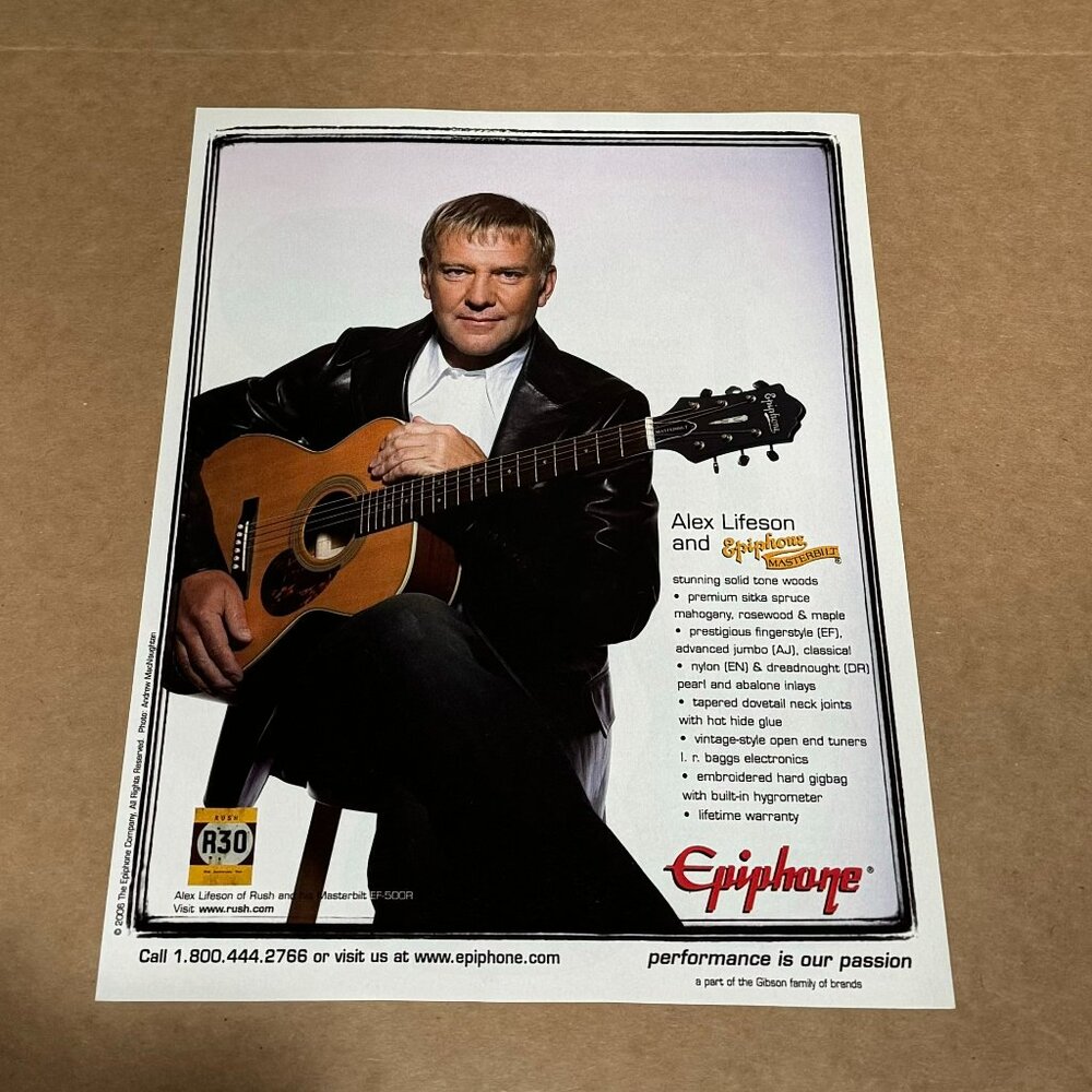 Alex Lifeson of Rush - Epiphone Guitars - 2006 Print Advertisement